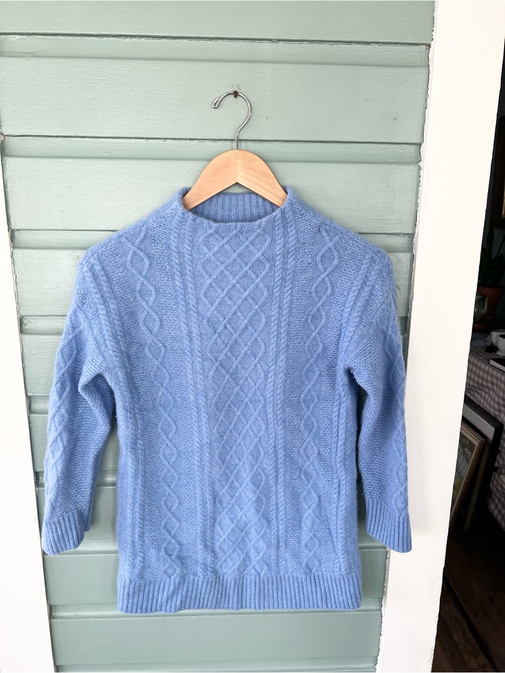 Talbots 100% cashmere cable knit periwinkle blue pullover sweater cottagecore S
